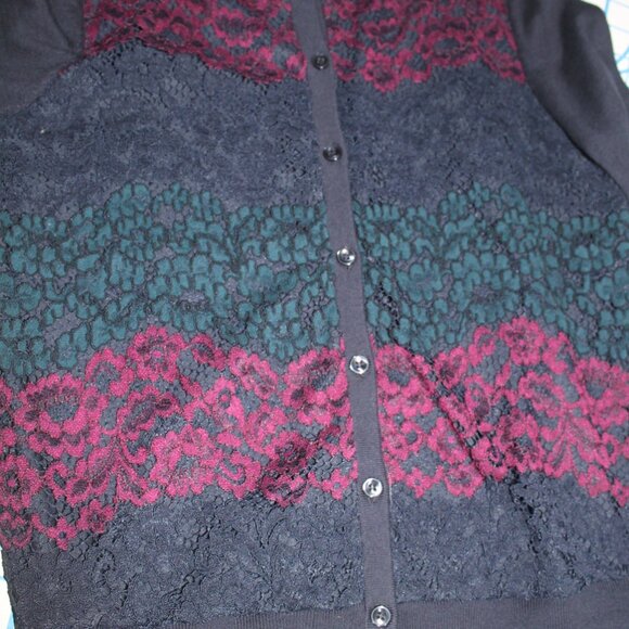 Ann Taylor Factory Navy Blue Lace Front Cardigan Sweater, Small - Picture 6 of 8